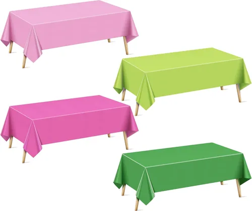 Miniatura 44 de Mantel rectangular de la serie azul y verde, 4 piezas, 54 x 72 pulgadas, color sólido, impermeable y a prueba de derrames, mantel de plástico