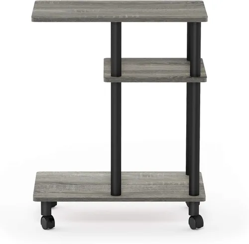 Miniatura 5 de Furinno Turn-N-Tube - Mesa auxiliar en forma de C con ruedas, robre francés gris/negro Roble francés gris/negro.