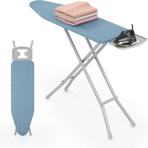 COSTWAY Tabla de planchar de tamaño completo, soporte de hierro plegable de 57 x 15 pulgadas con altura ajustable de 7 niveles, cubierta de Azul