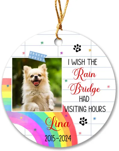 Miniatura 14 de Marco de fotos personalizado para perro, adorno de Navidad 2025 – Nombre y año personalizados para decoración de árboles, adorno de imagen