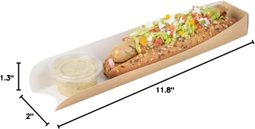Miniatura 16 de Bio Tek - Bandeja rectangular de papel kraft para perros calientes o sándwiches – 11 3/4" x 2" x 1 1/4" – caja de 200