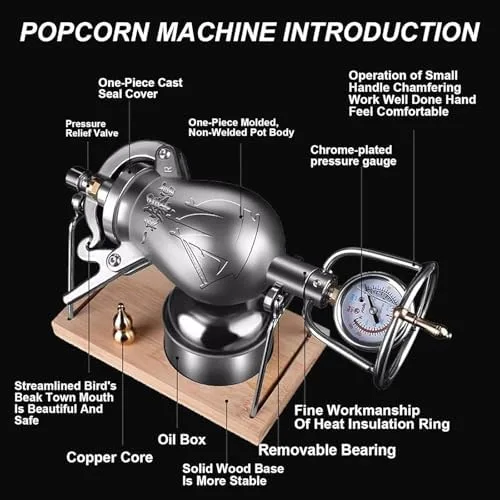 Miniatura 2 de Máquina de palomitas de maíz de aire caliente de alta presión, cañón manual chino vintage, amplificador de grano de 12.4 fl oz para fiestas, eventos