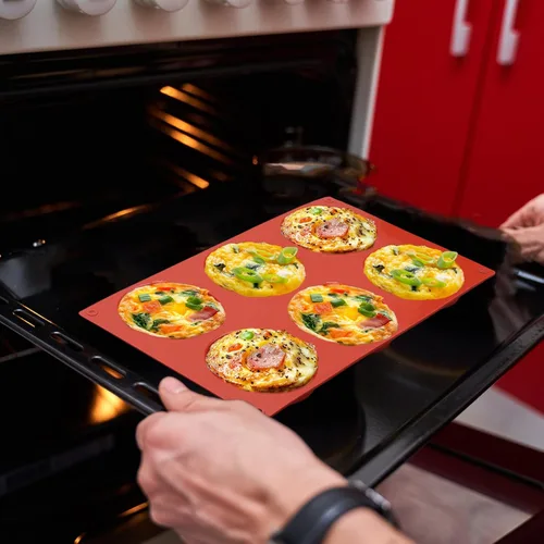 Miniatura 4 de Moldes de silicona para huevos Palksky para hornear al horno, 3 piezas de moldes de silicona de 6 cavidades para bocadillos de huevo para el Rojo 3