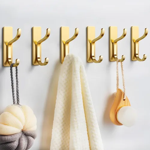 Miniatura 13 de niffgaff Ganchos de pared para abrigo y toalla: colgador adhesivo de puerta de 13 libras, gancho adhesivo para pared, armario, baño, acero Dorado
