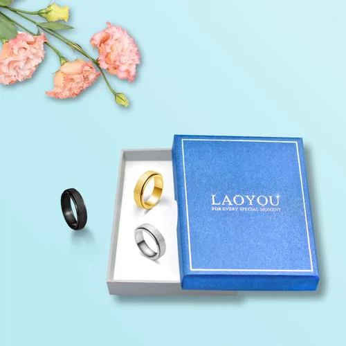 Miniatura 25 de LAOYOU Anillo giratorio para aliviar la ansiedad y la ansiedad para mujer, acero inoxidable de 0.236 pulgadas, con purpurina, para aliviar