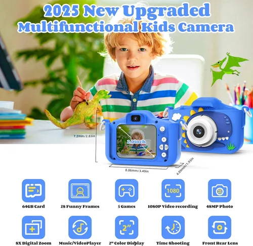 Miniatura 2 de Cámara para niños de 3 a 8 años para niñas y niños, cámara de 48MP con doble lente 1080P para niños pequeños, videocámara digital para niños