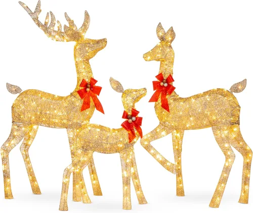 Best Choice Products Juego familiar de ciervos de Navidad grandes iluminados de 6.5 pies, 3 piezas, decoración de patio al aire libre con 385 luces