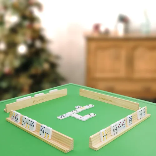 Miniatura 6 de Juego de 8 estantes de dominó, bandejas de dominó de tren mexicano, soportes de dominó de madera para tren mexicano, combo de pata de pollo, mahjong