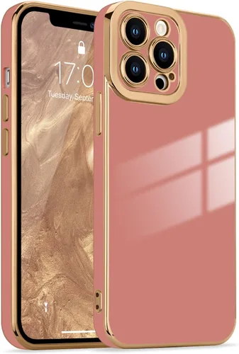 Miniatura 148 de Lafunda Diseñada para iPhone 13 Pro, fundas lujosas con chapado lindo para mujeres y niñas, elegante borde dorado, a prueba de golpes, TPU con funda