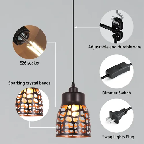 Miniatura 3 de baunoisk Lámpara colgante industrial vintage lámpara colgante retro casa de campo lámpara colgante de techo negro metal creativo geométrico diamante