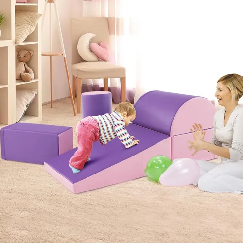 Miniatura 9 de Costzon 5 juguetes de escalada para niños pequeños, estructura de juego de bloques de espuma suave, escaladores para el desarrollo infantil, Púrpura