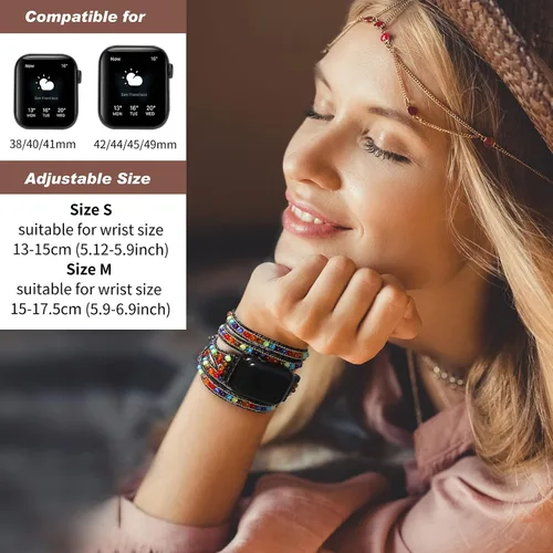 Miniatura 3 de Pulsera bohemia compatible con Apple Watch Band con cuentas para mujeres y hombres de 1.496 pulgadas, 1.575 pulgadas, 1.614 pulgadas, 1.654