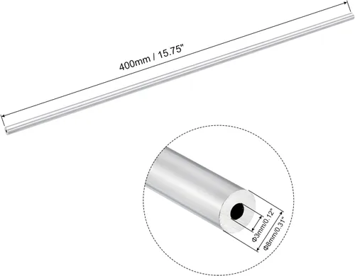 Miniatura 2 de uxcell Tubo Redondo de Aluminio 6063, Tubo de 8 mm de diámetro exterior y 3 mm de diámetro interior de 400 mm de longitud para proyectos