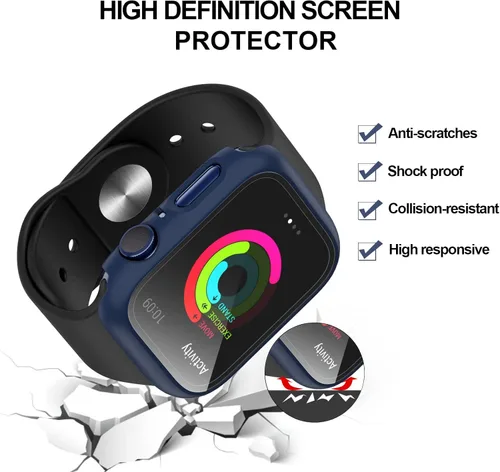 Miniatura 2 de Paquete de 2 fundas rígidas de policarbonato compatibles con Apple Watch, con protector de pantalla de cristal templado sin burbujas para accesorios
