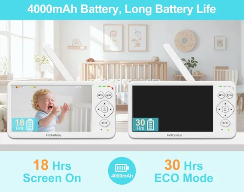 Miniatura 9 de HelloBaby - Monitor de bebé sin WiFi con pantalla de 3.2 pulgadas, cámara con zoom de inclinación panorámica 2-Way Talk, Night Vision, ECO VOX