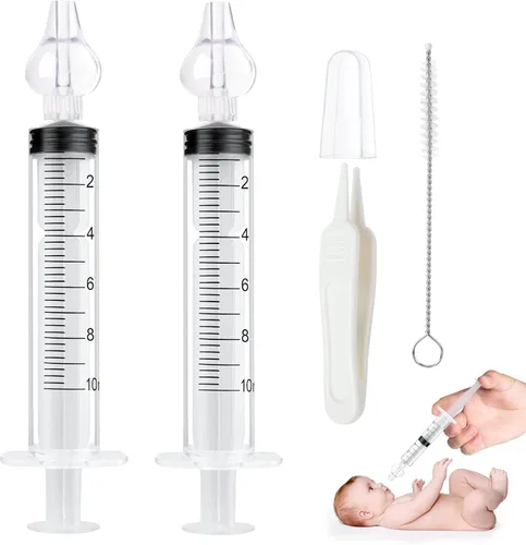 Aolso Irrigador nasal para bebé, 2 jeringas nasales para bebé, jeringa irrigador nasal con pinzas y cepillo de limpieza, aspirador nasal para bebés