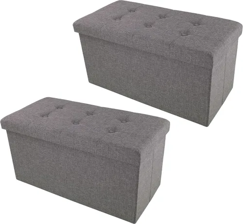Miniatura 12 de Lavish Home Otomana plegable de almacenamiento, juego de 2 reposapiés copetudos de 30 pulgadas, baúl o banco de lino con contenedor extraíble