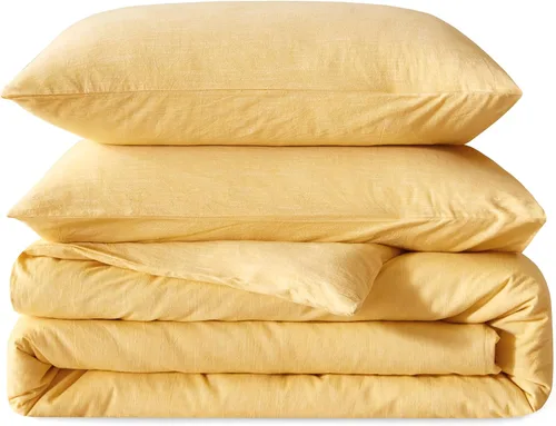 Miniatura 16 de BFS HOME Funda de edredón de lino tamaño King, mezcla de lino de algodón suave y transpirable, juego de ropa de cama de 3 piezas con 2 fundas
