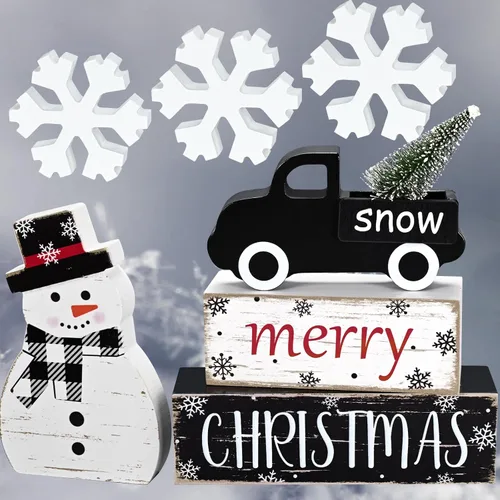 Yinhua - Decoraciones de Navidad para interiores, decoración de mesa navideña, muñeco de nieve de camión negro con árbol de Navidad y copos de