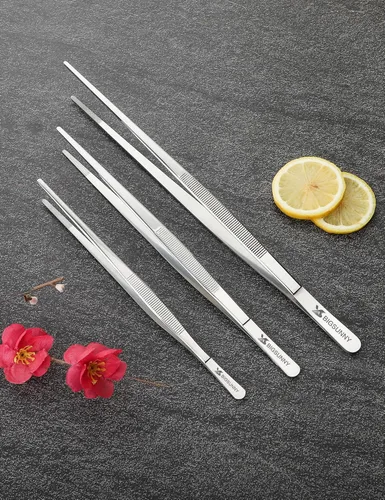 Miniatura 5 de MSY BIGSUNNY - Juego de 3 pinzas de cocina finas, pinzas de acero inoxidable para alimentos, puntas dentadas de precisión