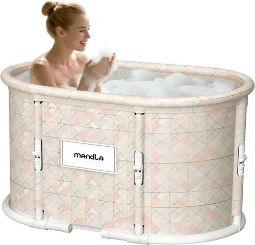 Miniatura 10 de Bañera portátil, bañera plegable sin instalación, bañeras de ducha independientes con cojín, bañera de hidromasaje plegable, bañera de agua caliente