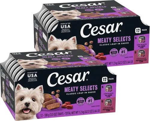 Miniatura 13 de CESAR - Comida húmeda y clásica para perros en un paquete variado de trocitos en salsa de receta de carne de res, filete miñón, pollo a la parrilla