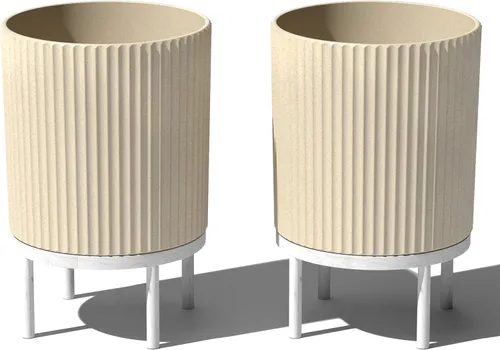Miniatura 54 de Veradek Demi Series - Maceta redonda con soporte para porche o patio, compuesto de piedra de plástico duradero y soporte de madera, decoración