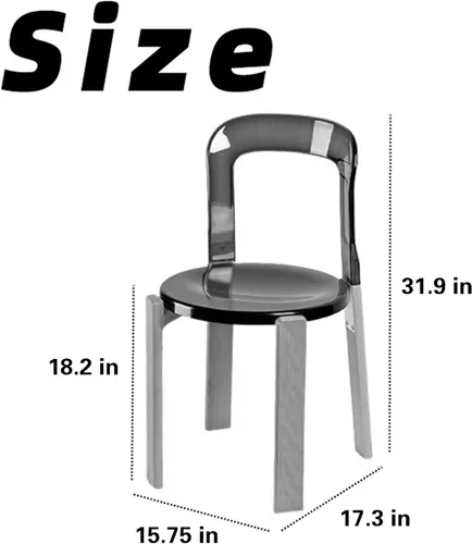 Miniatura 2 de Silla de comedor moderna con respaldo acrílico, silla de negociación con patas de madera maciza, silla de respaldo simple para sala de estar, silla