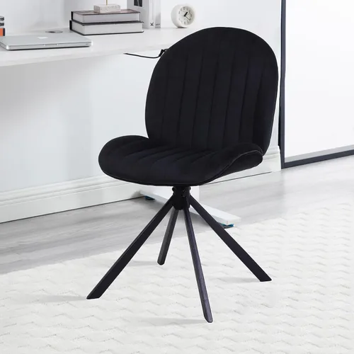 Miniatura 12 de Silla de oficina giratoria de terciopelo sin ruedas, pequeña y cómoda silla de escritorio sin brazos de mediados de siglo, bonita silla giratoria