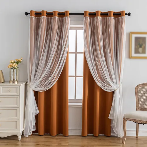 Miniatura 43 de Anytime Cortinas opacas y transparentes para ventana, par de paneles de cortinas lisas con ojales en la parte superior, 35 pulgadas de ancho x 63