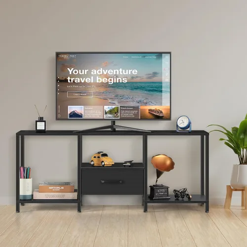 Miniatura 2 de LIANTRAL Soporte de TV negro para dormitorio con armario de almacenamiento de hasta 50 pulgadas, mesa consola de TV pequeña con tomas de corriente