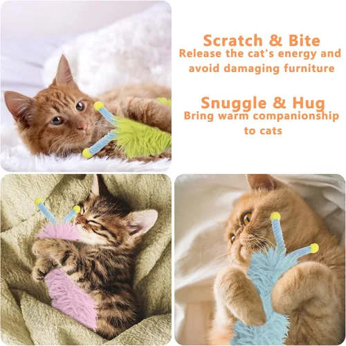 Miniatura 5 de Paquete de 3 almohadas de hierba gatera, juguetes suaves y duraderos para gatos con antenas, color rico, patín interactivo para interiores