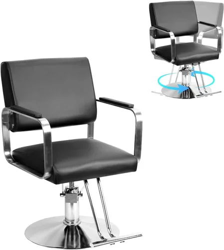 Silla de peluquería de peluquería, 330 libras de alta resistencia con bomba hidráulica con altura ajustable y giro de 360°, sillas de peluquería de