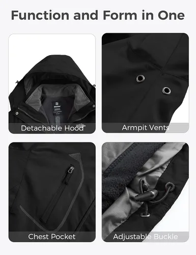 Miniatura 6 de Wantdo Chaqueta de esquí 3 en 1 para mujer, impermeable, con aislamiento, forro polar