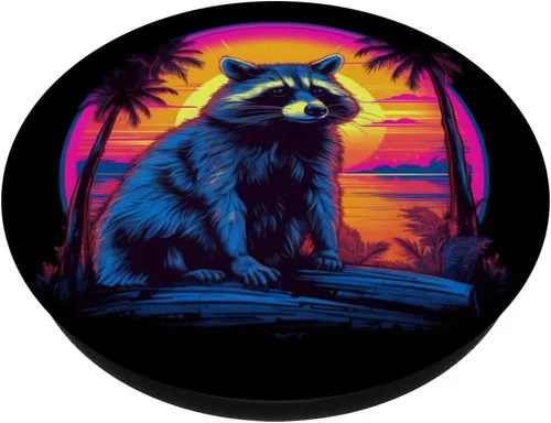 Miniatura 2 de Vintage Retrowave Synthwave 80s Vaporwave mapache PopSockets estándar PopGrip