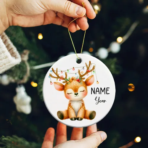 Miniatura 4 de Adorno personalizado de reno para la primera Navidad, adornos de cerámica de reno bebé para árbol de Navidad 2025, adorno de Navidad del primer