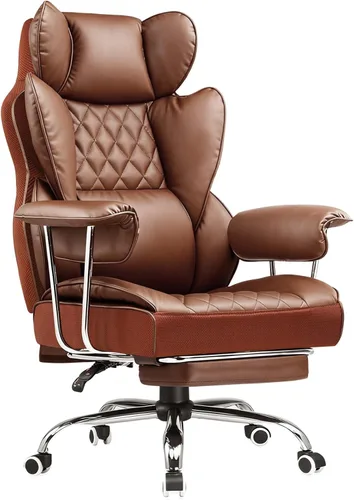 Miniatura 11 de COMHOMA Silla de Oficina Grande y Alta, Silla Gaming de Cuero con Respaldo Alto y Reposapiés, Silla de Oficina Ejecutiva Ergonómica con Soporte