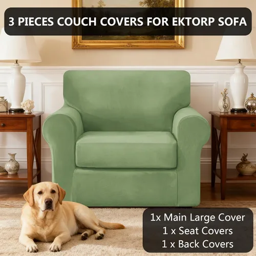 Miniatura 2 de UNBBRRL Fundas de sofá de 3 piezas para sofá, funda de terciopelo elástico para sillón con 1 funda de cojín de asiento y 1 funda de respaldo