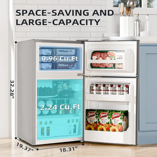 Miniatura 4 de Antarctic Star Refrigerador compacto de 3.1 pies cúbicos con congelador, mini refrigerador de 2 puertas con estantes extraíbles ajustables