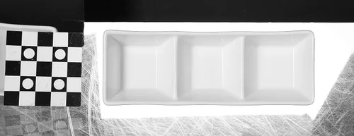 Miniatura 5 de CAC China CN-3T7 Bandeja dividida de 7 pulgadas por 2-1/2 pulgadas, 1.5 onzas, 3 bandejas rectangulares de porcelana súper blanca con 3