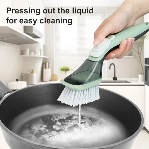 Miniatura 4 de CQT Juego de almacenamiento de cepillos para platos dispensadores de jabón, limpiador de platos con asa, cepillo de lavado de cocina para limpieza