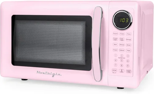 Miniatura 8 de Nostalgia Horno microondas retro compacto para encimera, 0.7 pies cúbicos, 700 vatios con pantalla digital LED, bloqueo para niños, interior fácil