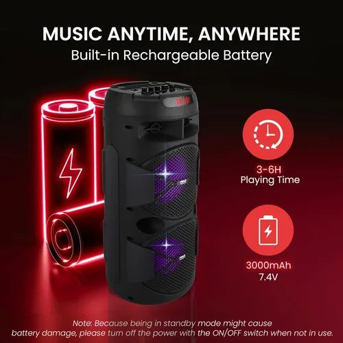 Miniatura 5 de Pyle Altavoz PA Bluetooth portátil - Sistema de audio para karaoke BT de 240W dual de 6.5" recargable para interiores/exteriores - TWS, luces