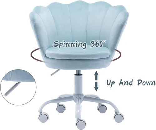Miniatura 5 de chairus Linda silla de escritorio para niños, de terciopelo, para sala de estar, silla tapizada para adolescentes con respaldo de concha, silla Azul