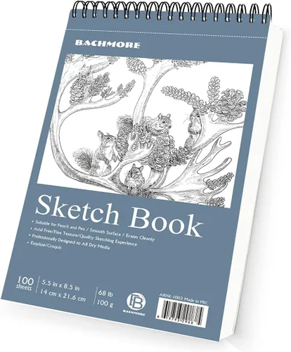 Bachmore - Cuaderno de bocetos de 5.5 x 8.5 pulgadas, 100 hojas de cuaderno de bocetos encuadernado en espiral para artistas profesionales y