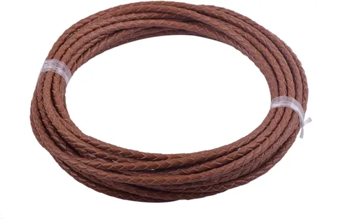 Miniatura 52 de KONMAY 2 yardas 8.0mm Cordón redondo de cuero trenzado auténtico marrón antiguo para corbata de bolo
