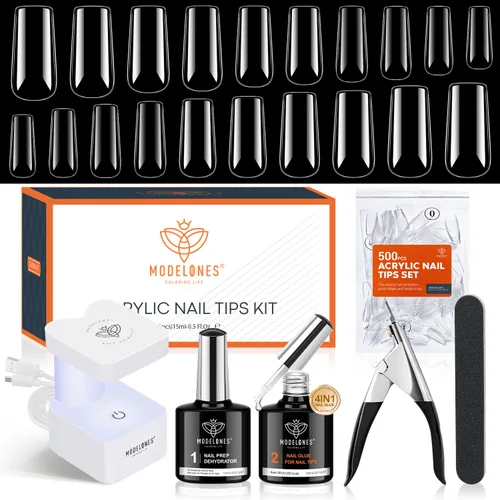 Miniatura 22 de Modelones 240 puntas de uñas de gel de almendra, uñas de gel suave de cobertura completa de grano 40 pregrabadas, medio mate, 15 tamaños, puntas