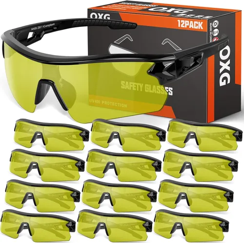 Miniatura 8 de OXG Paquete de 12 lentes de seguridad para hombres y mujeres, ANSI Z87.1, lentes de trabajo resistentes a los arañazos y impactos, lentes protectoras