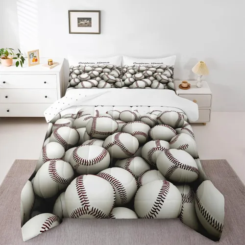 Miniatura 7 de Juego de ropa de cama con relleno de edredón de béisbol, juego de cama de juego de pelota individual para niños, adolescentes, bates, juego