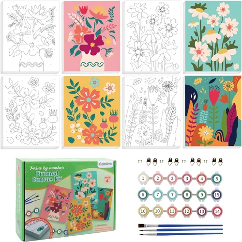 Miniatura 8 de goldentime Paquete de 3 Kits de Pintura por Números para Niños, Pintura en Lienzo Predibujado, Incluye Lienzo Enmarcado de 8 x 10 Pulgadas con 18